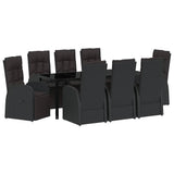 Garden Dining Set with Cushion 9 pcs Black Poly Rattan - Front View