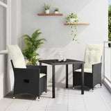 Garden Dining Set with Cushion 3 pcs Black Poly Rattan