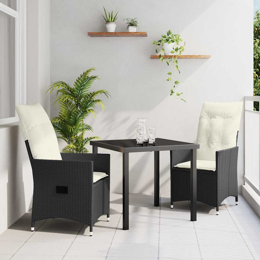 Garden Dining Set 3 pcs Black Poly Rattan