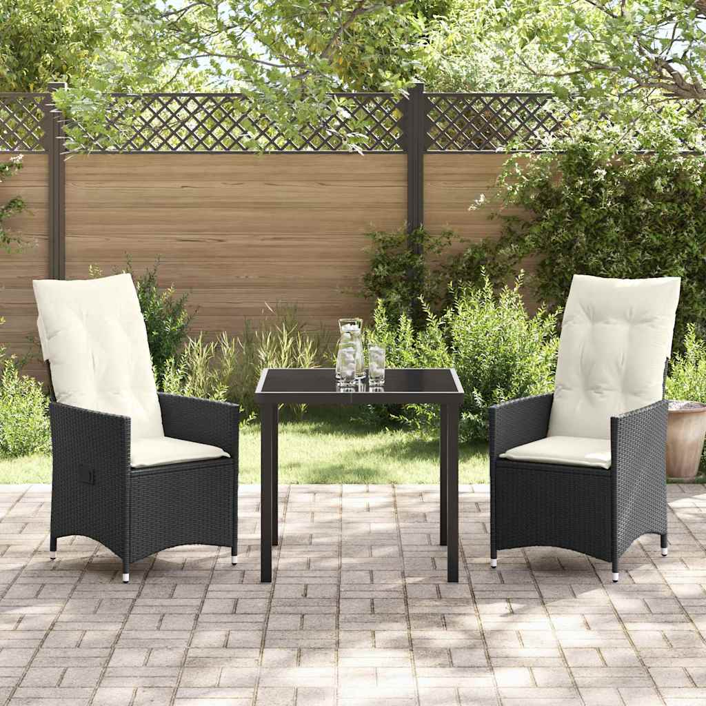 Garden Dining Set with Cushion 3 pcs Black Poly Rattan