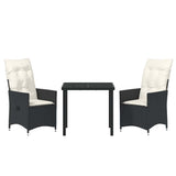 Garden Dining Set with Cushion 3 pcs Black Poly Rattan - Close-Up Angle