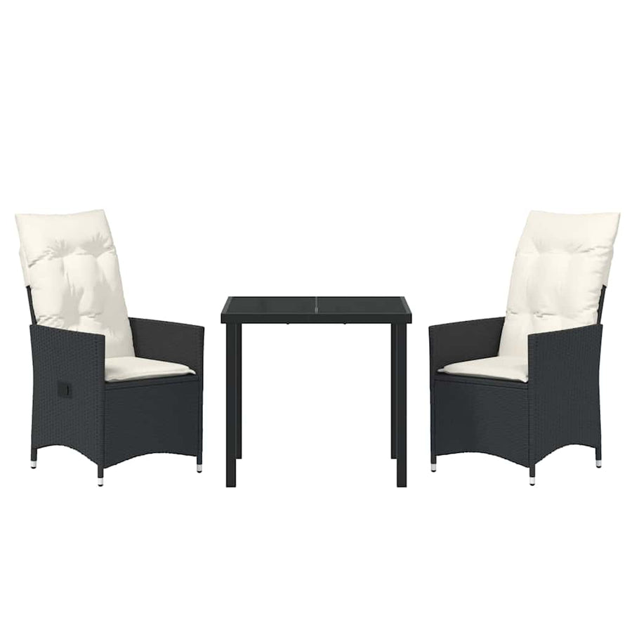 Garden Dining Set 3 pcs Black Poly Rattan
