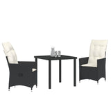 Garden Dining Set with Cushion 3 pcs Black Poly Rattan