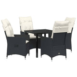 Garden Dining Set with Cushion 5 pcs Black Poly Rattan - Front View
