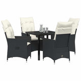 Garden Dining Set with Cushion 5 pcs Black Poly Rattan - Side View