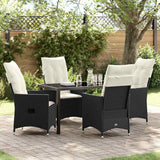 Garden Dining Set with Cushion 5 pcs Black Poly Rattan