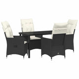 Garden Dining Set with Cushion 5 pcs Black Poly Rattan - Front View