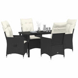 Garden Dining Set with Cushion 5 pcs Black Poly Rattan - Side View