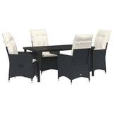 Garden Dining Set with Cushion 5 pcs Black Poly Rattan - Front View