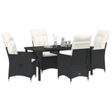Garden Dining Set with Cushion 5 pcs Black Poly Rattan - Side View