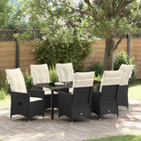 Garden Dining Set with Cushion 7 pcs Black Poly Rattan