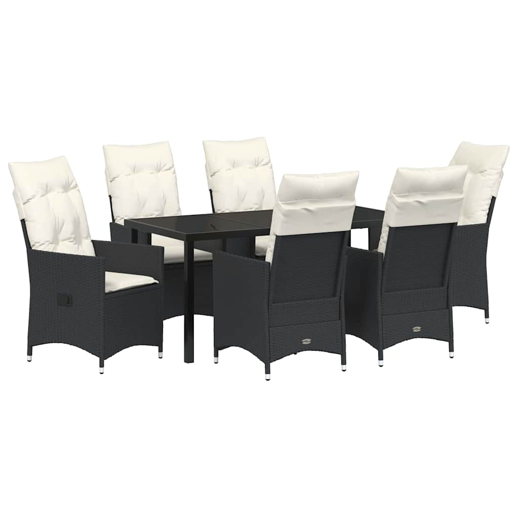 Garden Dining Set with Cushion 7 pcs Black Poly Rattan