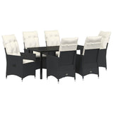 Garden Dining Set with Cushion 7 pcs Black Poly Rattan