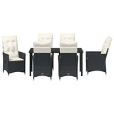 Garden Dining Set with Cushion 7 pcs Black Poly Rattan - Close-Up Angle