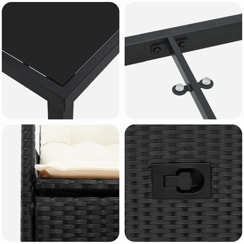 Garden Dining Set with Cushion 7 pcs Black Poly Rattan