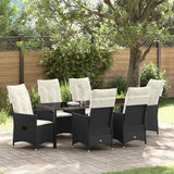 Garden Dining Set with Cushion 7 pcs Black Poly Rattan