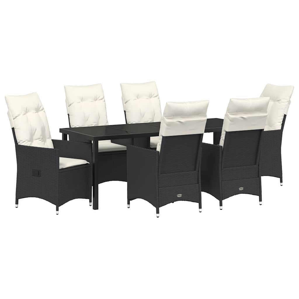 Garden Dining Set with Cushion 7 pcs Black Poly Rattan