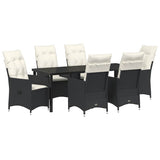 Garden Dining Set with Cushion 7 pcs Black Poly Rattan - Front View