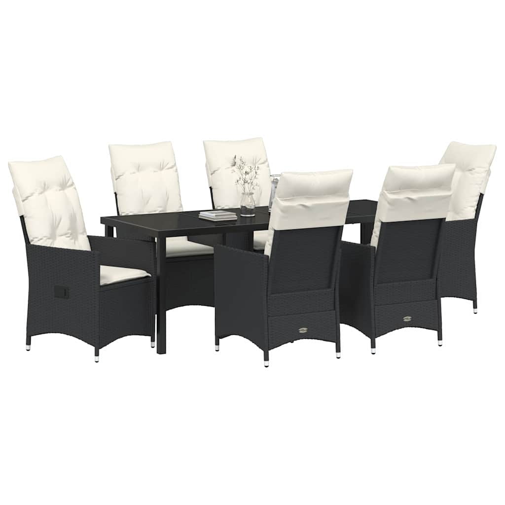 Garden Dining Set with Cushion 7 pcs Black Poly Rattan