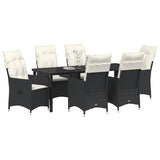 Garden Dining Set with Cushion 7 pcs Black Poly Rattan