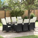 Garden Dining Set with Cushion 9 pcs Black Poly Rattan