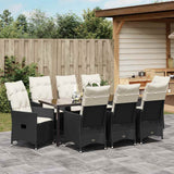 Garden Dining Set with Cushion 9 pcs Black Poly Rattan