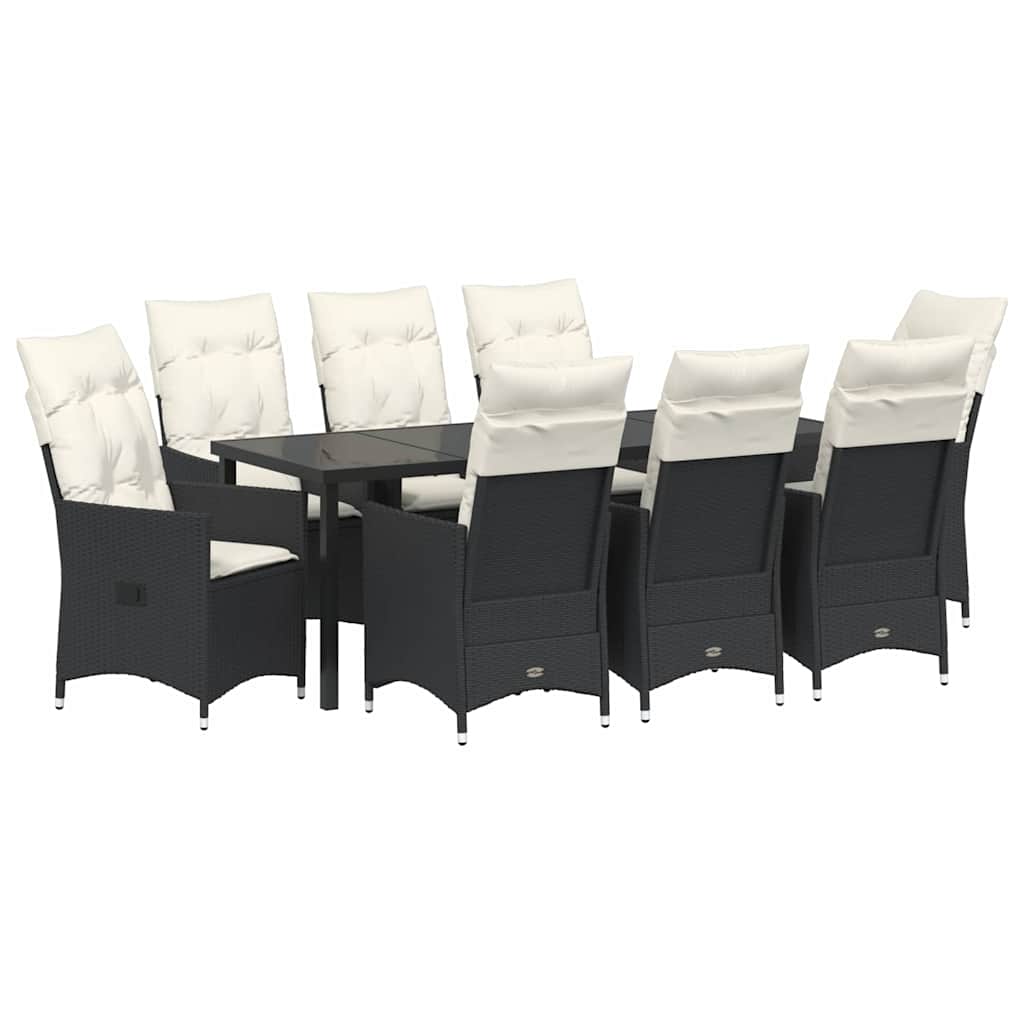 Garden Dining Set with Cushion 9 pcs Black Poly Rattan