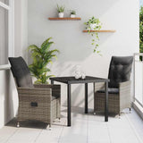 Garden Dining Set with Cushion 3 pcs Grey Poly Rattan