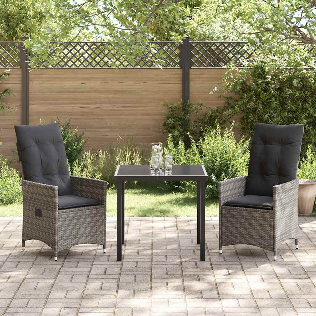 Garden Dining Set with Cushion 3 pcs Grey Poly Rattan