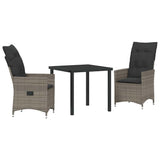 Garden Dining Set with Cushion 3 pcs Grey Poly Rattan