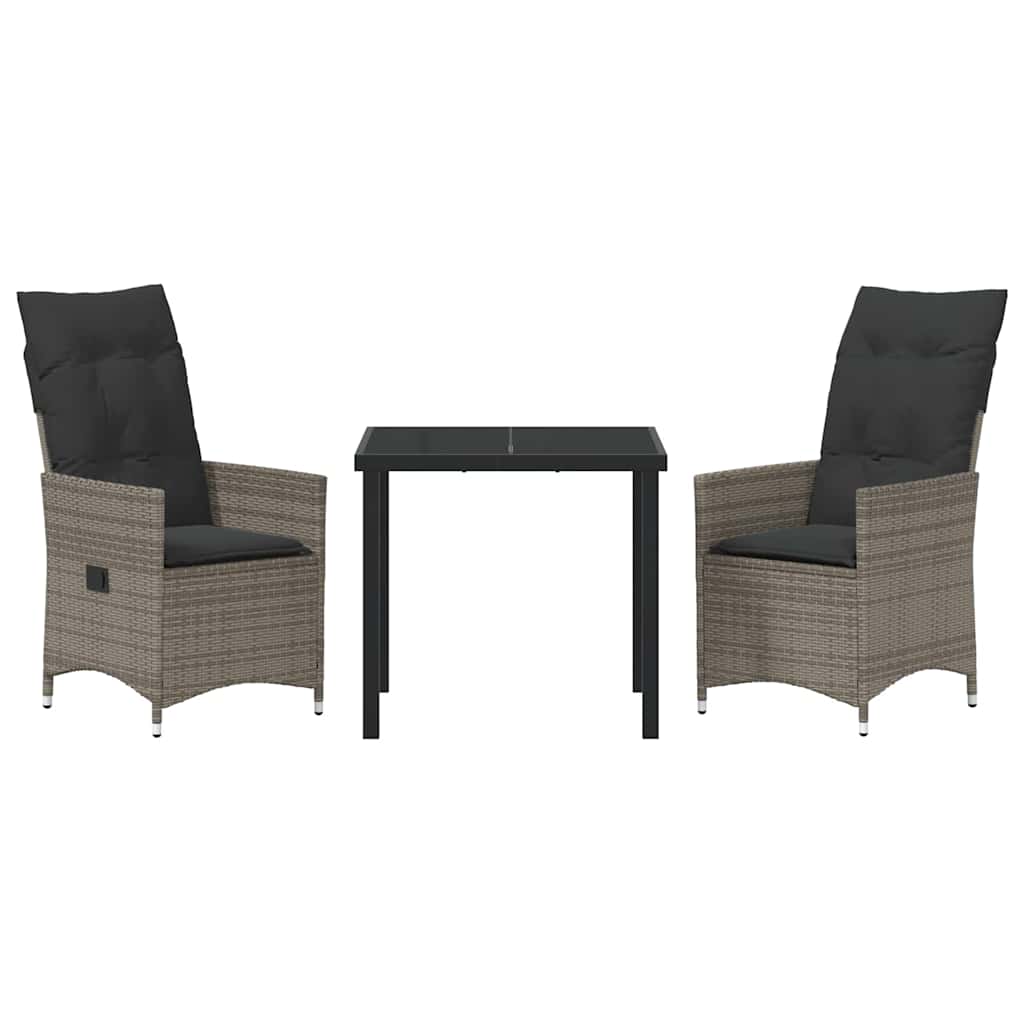 Garden Dining Set with Cushion 3 pcs Grey Poly Rattan