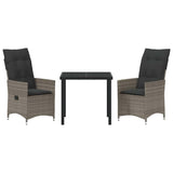 Garden Dining Set with Cushion 3 pcs Grey Poly Rattan - Close-Up Angle
