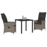 Garden Dining Set with Cushion 3 pcs Grey Poly Rattan - Side View