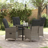 Garden Dining Set with Cushion 5 pcs Grey Poly Rattan