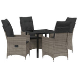 Garden Dining Set with Cushion 5 pcs Grey Poly Rattan - Front View