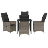 Garden Dining Set with Cushion 5 pcs Grey Poly Rattan