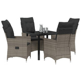 Garden Dining Set with Cushion 5 pcs Grey Poly Rattan - Side View