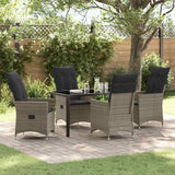 Garden Dining Set with Cushion 5 pcs Grey Poly Rattan