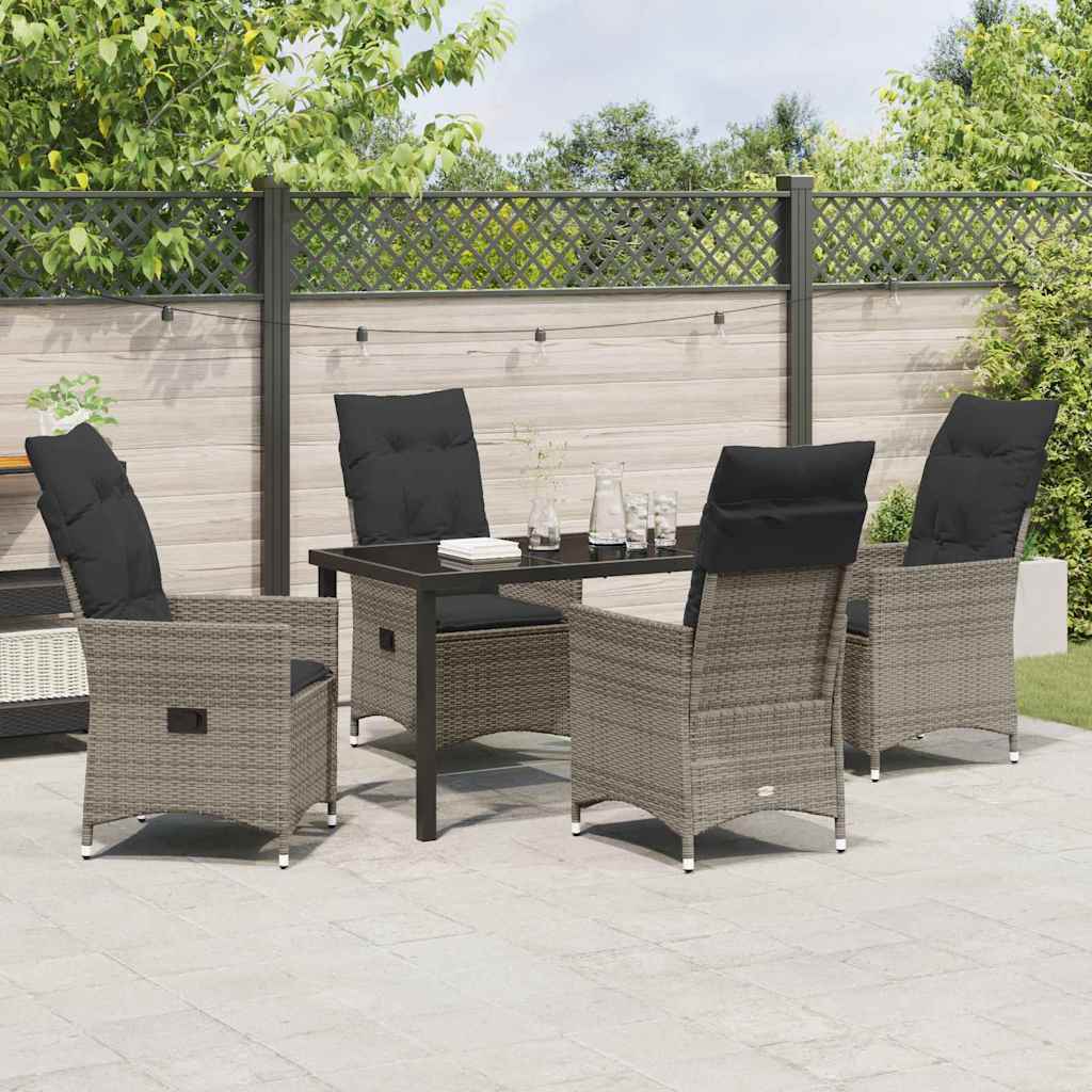 Garden Dining Set with Cushion 5 pcs Grey Poly Rattan