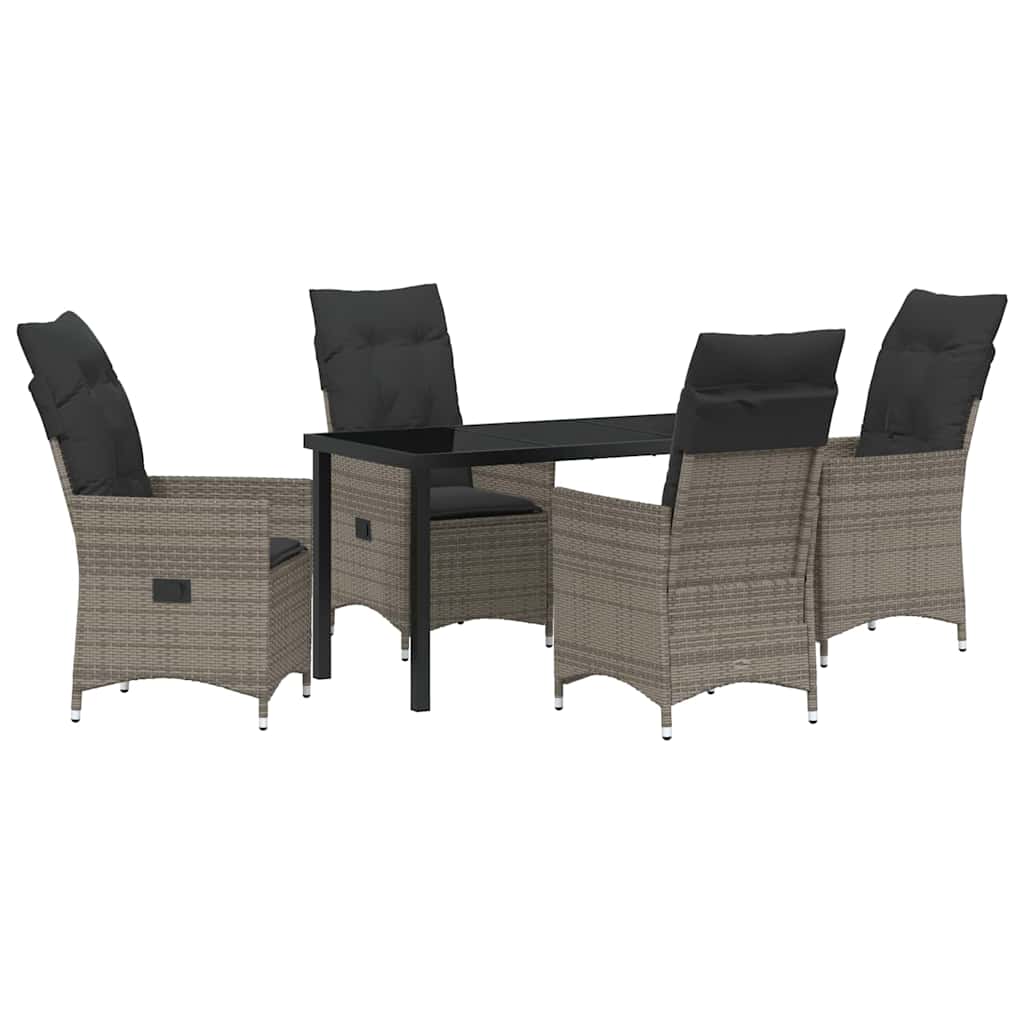Garden Dining Set with Cushion 5 pcs Grey Poly Rattan