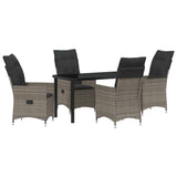 Garden Dining Set with Cushion 5 pcs Grey Poly Rattan - Front View