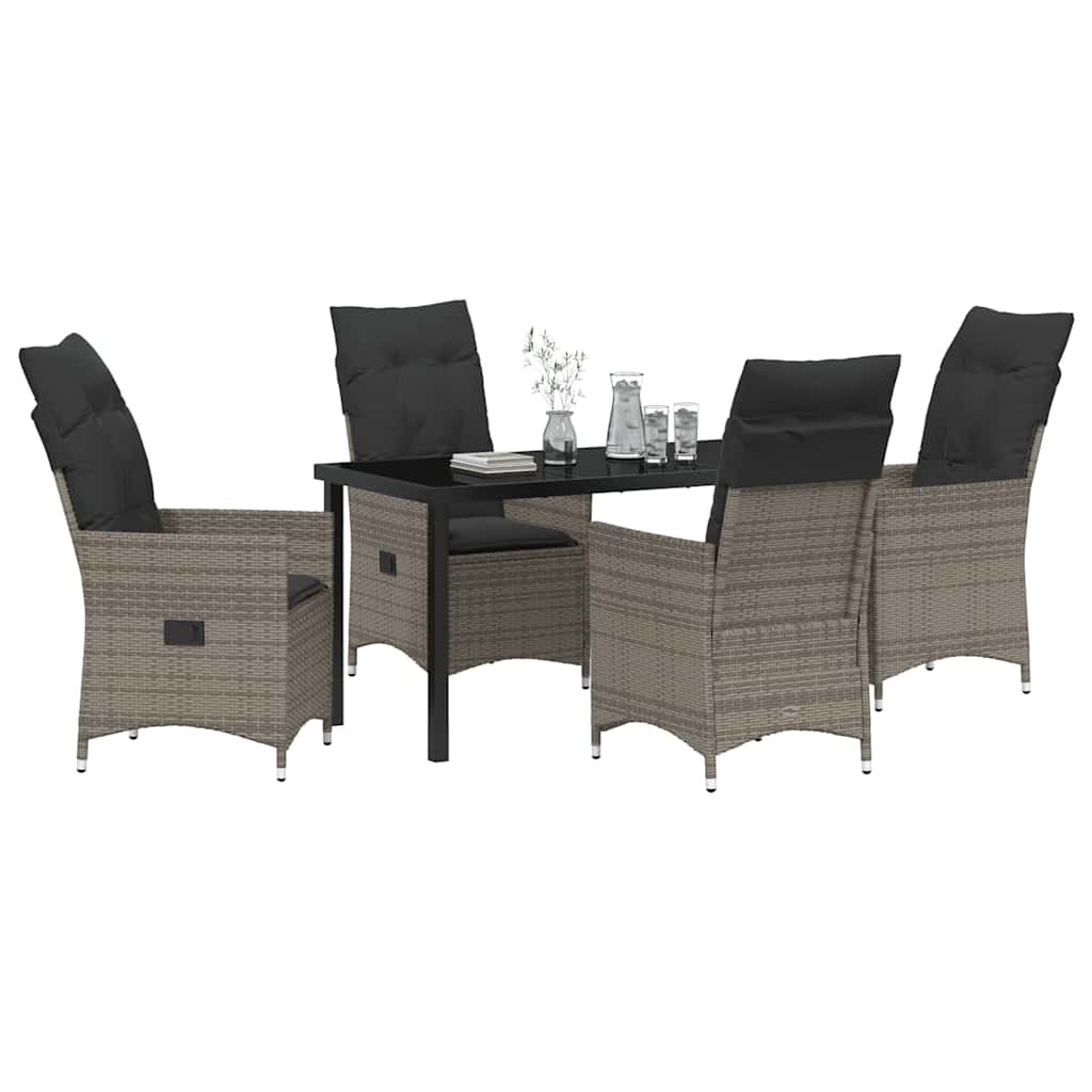 Garden Dining Set with Cushion 5 pcs Grey Poly Rattan