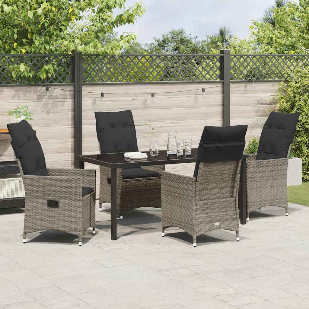 Garden Dining Set with Cushion 5 pcs Grey Poly Rattan