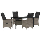 Garden Dining Set with Cushion 5 pcs Grey Poly Rattan - Front View