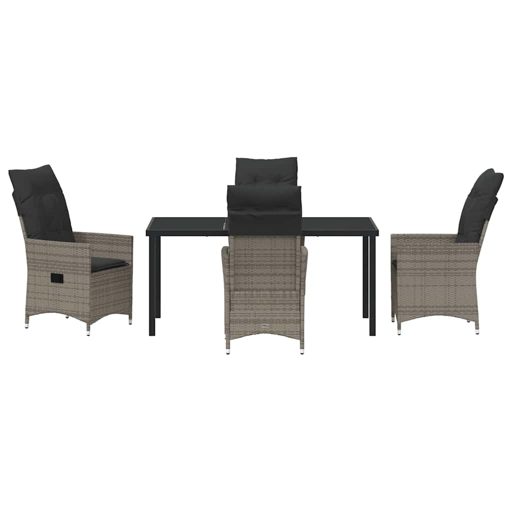 Garden Dining Set with Cushion 5 pcs Grey Poly Rattan