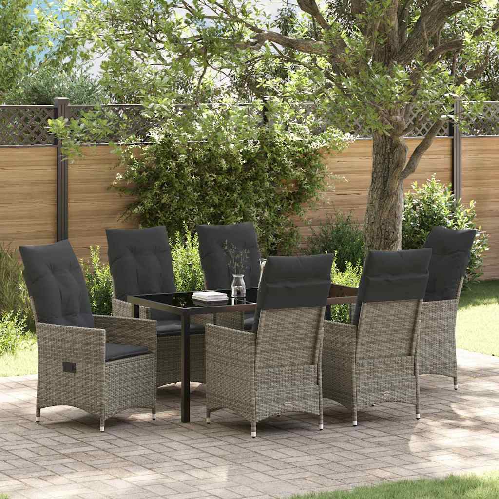 Garden Dining Set with Cushion 7 pcs Grey Poly Rattan