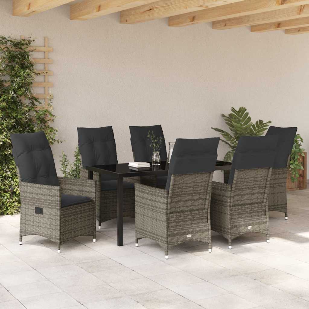 Garden Dining Set with Cushion 7 pcs Grey Poly Rattan