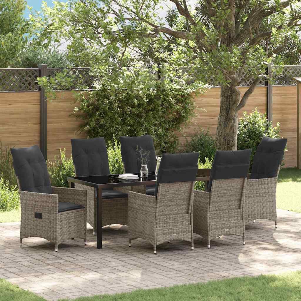 Garden Dining Set with Cushion 7 pcs Grey Poly Rattan