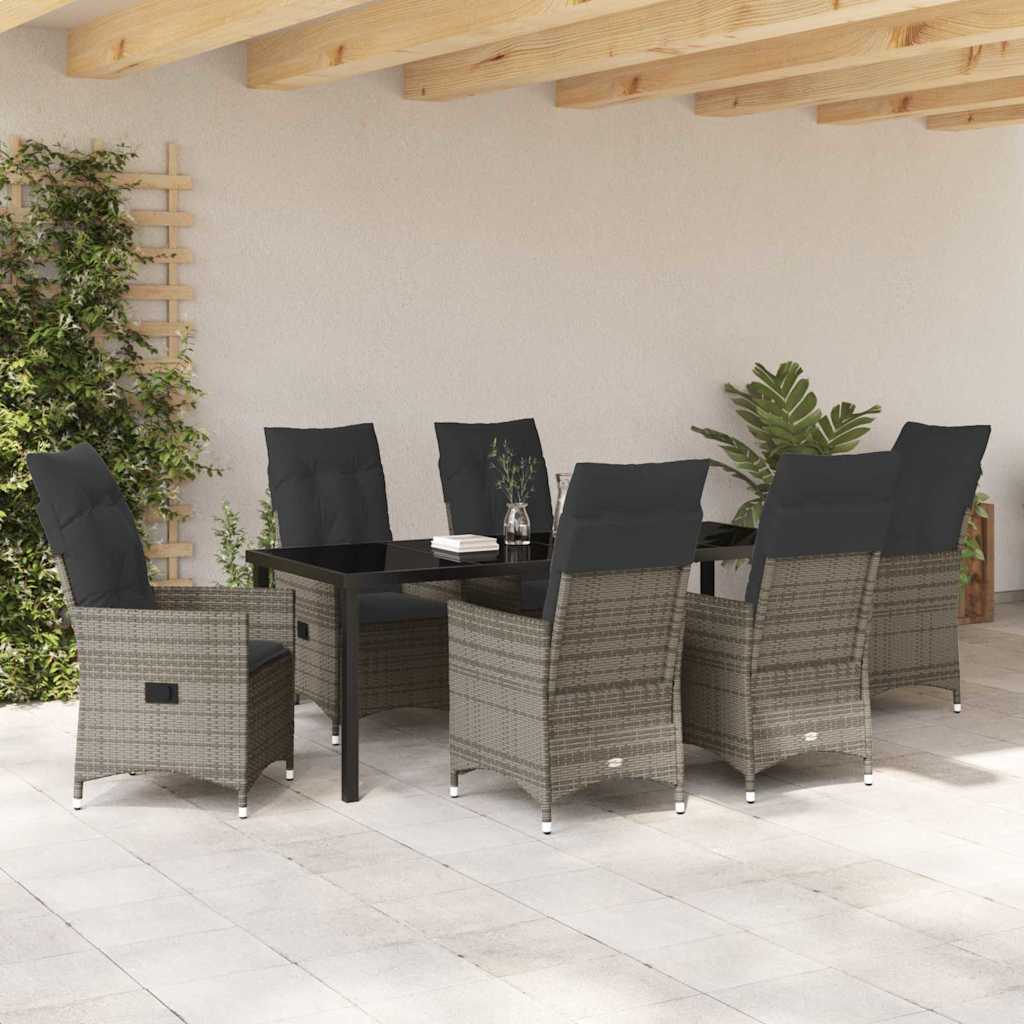 Garden Dining Set with Cushion 7 pcs Grey Poly Rattan
