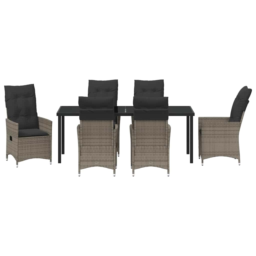 Garden Dining Set with Cushion 7 pcs Grey Poly Rattan